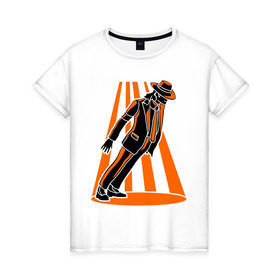 Женская футболка хлопок с принтом Майкл Джексон легенда в Тюмени, 100% хлопок | прямой крой, круглый вырез горловины, длина до линии бедер, слегка спущенное плечо | легенда | майкл | майкл джексон | майкл джексон легенда | поп король