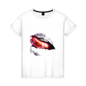 Женская футболка хлопок с принтом Язык в Тюмени, 100% хлопок | прямой крой, круглый вырез горловины, длина до линии бедер, слегка спущенное плечо | губы | девушкам | язык
