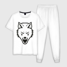 Мужская пижама хлопок с принтом Сопротивление (white) в Тюмени, 100% хлопок | брюки и футболка прямого кроя, без карманов, на брюках мягкая резинка на поясе и по низу штанин
 | белый волк | волк | русский | сопротивление | я русский