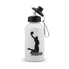 Бутылка спортивная с принтом Michael Jordan. в Тюмени, металл | емкость — 500 мл, в комплекте две пластиковые крышки и карабин для крепления | basketball | баскетбол | джордан | майкл джордан | спорт