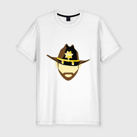 Мужская футболка премиум с принтом Шериф в Тюмени, 92% хлопок, 8% лайкра | приталенный силуэт, круглый вырез ворота, длина до линии бедра, короткий рукав | борода | зомби