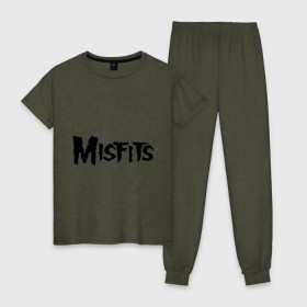 Женская пижама хлопок с принтом Misfits logo в Тюмени, 100% хлопок | брюки и футболка прямого кроя, без карманов, на брюках мягкая резинка на поясе и по низу штанин | Тематика изображения на принте: misfits