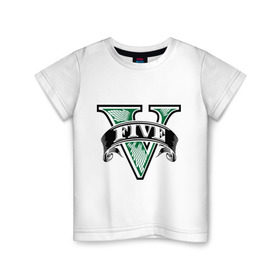 Детская футболка хлопок с принтом GTA logo в Тюмени, 100% хлопок | круглый вырез горловины, полуприлегающий силуэт, длина до линии бедер | five | grand theft auto | gta | gta 5 | logo | гта | гта пять | лого | логотип