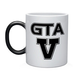 Кружка хамелеон с принтом GTA 5 в Тюмени, керамика | меняет цвет при нагревании, емкость 330 мл | five | grand theft auto | gta | gta 5 | logo | гта | гта пять | лого | логотип