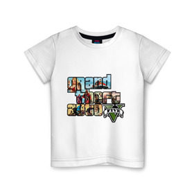 Детская футболка хлопок с принтом GTA 5 в Тюмени, 100% хлопок | круглый вырез горловины, полуприлегающий силуэт, длина до линии бедер | Тематика изображения на принте: five | grand theft auto | gta | gta 5 | logo | гта | гта пять | лого | логотип