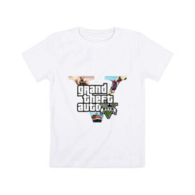 Детская футболка хлопок с принтом GTA five в Тюмени, 100% хлопок | круглый вырез горловины, полуприлегающий силуэт, длина до линии бедер | five | grand theft auto | gta | gta 5 | logo | гта | гта пять | лого | логотип