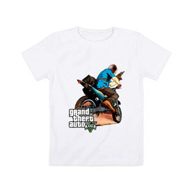 Детская футболка хлопок с принтом GTA 5 в Тюмени, 100% хлопок | круглый вырез горловины, полуприлегающий силуэт, длина до линии бедер | five | grand theft auto | gta | gta 5 | moto | гта | гта пять | мотоцикл