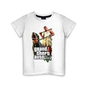 Детская футболка хлопок с принтом GTA 5 в Тюмени, 100% хлопок | круглый вырез горловины, полуприлегающий силуэт, длина до линии бедер | five | grand theft auto | gta | gta 5 | бита | гта | гта пять | собака