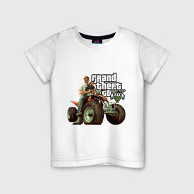 Детская футболка хлопок с принтом GTA V в Тюмени, 100% хлопок | круглый вырез горловины, полуприлегающий силуэт, длина до линии бедер | criminal action | games | grand theft auto | gta 5 | race | гта 5 | игры