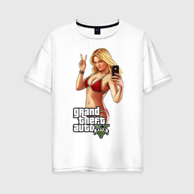 Женская футболка хлопок Oversize с принтом GTA V в Тюмени, 100% хлопок | свободный крой, круглый ворот, спущенный рукав, длина до линии бедер
 | criminal action | games | grand theft auto | gta 5 | race | гта 5 | игры