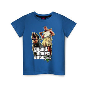 Детская футболка хлопок с принтом GTA 5 в Тюмени, 100% хлопок | круглый вырез горловины, полуприлегающий силуэт, длина до линии бедер | five | grand theft auto | gta | gta 5 | media | бита | гта | гта пять | собака