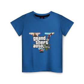 Детская футболка хлопок с принтом GTA 5 в Тюмени, 100% хлопок | круглый вырез горловины, полуприлегающий силуэт, длина до линии бедер | five | grand theft auto | gta | gta 5 | logo | гта | гта пять | лого | логотип
