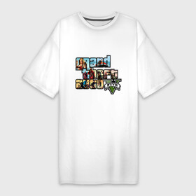 Платье-футболка хлопок с принтом GTA 5 в Тюмени,  |  | five | grand theft auto | gta | gta 5 | logo | гта | гта пять | лого | логотип