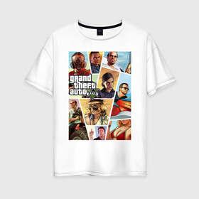 Женская футболка хлопок Oversize с принтом GTA V в Тюмени, 100% хлопок | свободный крой, круглый ворот, спущенный рукав, длина до линии бедер
 | criminal action | games | grand theft auto | gta 5 | race | гта 5 | игры