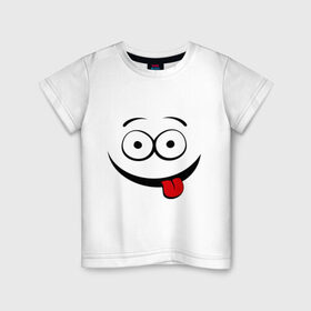 Детская футболка хлопок с принтом Неутомимый проказник в Тюмени, 100% хлопок | круглый вырез горловины, полуприлегающий силуэт, длина до линии бедер | глаза | детские | детям | прикольные картинки | проказник | ребенку | смайл | улыбка | язык