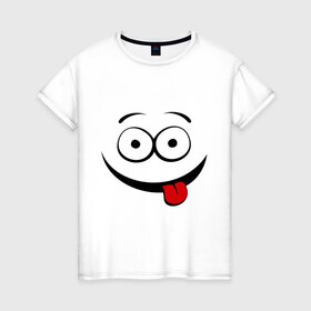 Женская футболка хлопок с принтом Неутомимый проказник в Тюмени, 100% хлопок | прямой крой, круглый вырез горловины, длина до линии бедер, слегка спущенное плечо | глаза | детские | детям | прикольные картинки | проказник | ребенку | смайл | улыбка | язык