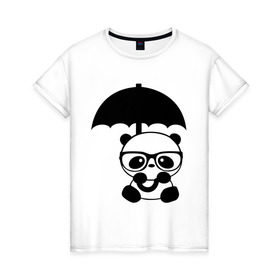 Женская футболка хлопок с принтом Панда под зонтиком в Тюмени, 100% хлопок | прямой крой, круглый вырез горловины, длина до линии бедер, слегка спущенное плечо | панда