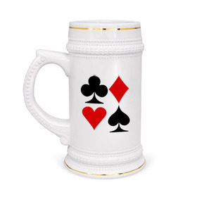 Кружка пивная с принтом Масти карт в Тюмени,  керамика (Материал выдерживает высокую температуру, стоит избегать резкого перепада температур) |  объем 630 мл | poker | игра | игры | карточная игра | карты | масти карт | покер