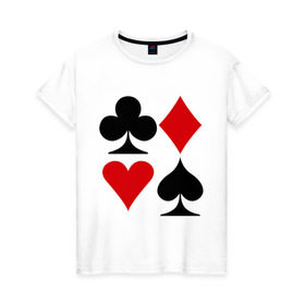 Женская футболка хлопок с принтом Масти карт в Тюмени, 100% хлопок | прямой крой, круглый вырез горловины, длина до линии бедер, слегка спущенное плечо | poker | игра | игры | карточная игра | карты | масти карт | покер
