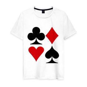 Мужская футболка хлопок с принтом Масти карт в Тюмени, 100% хлопок | прямой крой, круглый вырез горловины, длина до линии бедер, слегка спущенное плечо. | poker | игра | игры | карточная игра | карты | масти карт | покер