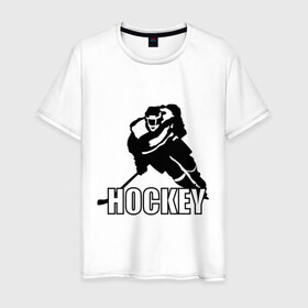 Мужская футболка хлопок с принтом Hockey (Хоккей) в Тюмени, 100% хлопок | прямой крой, круглый вырез горловины, длина до линии бедер, слегка спущенное плечо. | спорт | спортсмен | хокеист | хокей | хоккеист | шайба