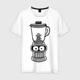 Мужская футболка хлопок с принтом Blender в Тюмени, 100% хлопок | прямой крой, круглый вырез горловины, длина до линии бедер, слегка спущенное плечо. | futurama | бендер | мультик | мультфильм | робот | футурама