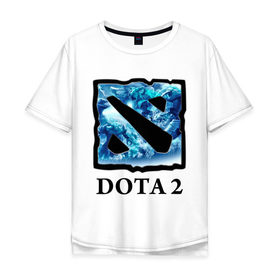 Мужская футболка хлопок Oversize с принтом Dota 2 logo blue в Тюмени, 100% хлопок | свободный крой, круглый ворот, “спинка” длиннее передней части | Тематика изображения на принте: дота | компьютерные игры