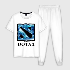 Мужская пижама хлопок с принтом Dota 2 logo blue в Тюмени, 100% хлопок | брюки и футболка прямого кроя, без карманов, на брюках мягкая резинка на поясе и по низу штанин
 | дота | компьютерные игры