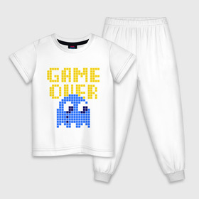 Детская пижама хлопок с принтом game over в Тюмени, 100% хлопок |  брюки и футболка прямого кроя, без карманов, на брюках мягкая резинка на поясе и по низу штанин
 | pacman | игра окончена | игры | пакман | пиксели | пикселы