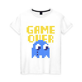 Женская футболка хлопок с принтом game over в Тюмени, 100% хлопок | прямой крой, круглый вырез горловины, длина до линии бедер, слегка спущенное плечо | pacman | игра окончена | игры | пакман | пиксели | пикселы