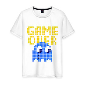 Мужская футболка хлопок с принтом game over в Тюмени, 100% хлопок | прямой крой, круглый вырез горловины, длина до линии бедер, слегка спущенное плечо. | pacman | игра окончена | игры | пакман | пиксели | пикселы