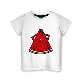 Детская футболка хлопок с принтом Веселый арбуз в Тюмени, 100% хлопок | круглый вырез горловины, полуприлегающий силуэт, длина до линии бедер | Тематика изображения на принте: еда | рожица | смайлик | улыбка | улыбочка | фрукты