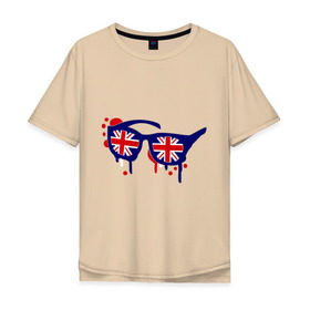Мужская футболка хлопок Oversize с принтом Очки (британский флаг) в Тюмени, 100% хлопок | свободный крой, круглый ворот, “спинка” длиннее передней части | england | английский | англия | британия | европа | туристические