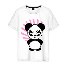 Мужская футболка хлопок с принтом Злая панда. в Тюмени, 100% хлопок | прямой крой, круглый вырез горловины, длина до линии бедер, слегка спущенное плечо. | животные | звери | злой | медведь | медвежонок | мишка | прикольные картинки
