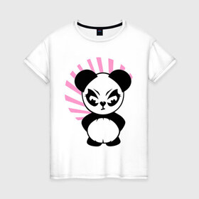 Женская футболка хлопок с принтом Злая панда. в Тюмени, 100% хлопок | прямой крой, круглый вырез горловины, длина до линии бедер, слегка спущенное плечо | животные | звери | злой | медведь | медвежонок | мишка | прикольные картинки
