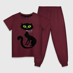 Детская пижама хлопок с принтом Милая кошечка в Тюмени, 100% хлопок |  брюки и футболка прямого кроя, без карманов, на брюках мягкая резинка на поясе и по низу штанин
 | зеленые глаза | кошечка | кошка | черная кошка