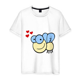 Мужская футболка хлопок с принтом Влюбленная муха. в Тюмени, 100% хлопок | прямой крой, круглый вырез горловины, длина до линии бедер, слегка спущенное плечо. | влюбленная муха | любовь | муха | насекомые