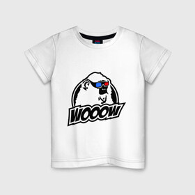 Детская футболка хлопок с принтом Обезьяна Wooow 3d в Тюмени, 100% хлопок | круглый вырез горловины, полуприлегающий силуэт, длина до линии бедер | 3d очки | woow | животные | обезъяны | очки
