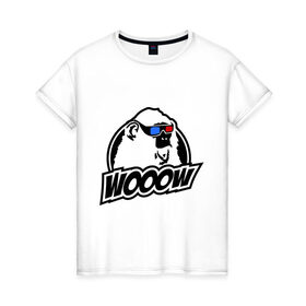 Женская футболка хлопок с принтом Обезьяна Wooow 3d в Тюмени, 100% хлопок | прямой крой, круглый вырез горловины, длина до линии бедер, слегка спущенное плечо | 3d очки | woow | животные | обезъяны | очки