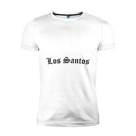 Мужская футболка премиум с принтом Los Santos в Тюмени, 92% хлопок, 8% лайкра | приталенный силуэт, круглый вырез ворота, длина до линии бедра, короткий рукав | gta | los santos | гта | игры | лос сантос