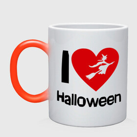 Кружка хамелеон с принтом I love halloween (Я люблю хэллоуин) в Тюмени, керамика | меняет цвет при нагревании, емкость 330 мл | 31 октября | hallowin | haloveen | haloven | halovin | halowen | hellowee | heloven | helovin | день всех святых | день святых | привидение | призрак | смайл | халлоуин | халоуин | халувин | хелловин | хеллоуин | хеллуин | хеловин