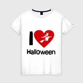 Женская футболка хлопок с принтом I love halloween (Я люблю хэллоуин) в Тюмени, 100% хлопок | прямой крой, круглый вырез горловины, длина до линии бедер, слегка спущенное плечо | 31 октября | hallowin | haloveen | haloven | halovin | halowen | hellowee | heloven | helovin | день всех святых | день святых | привидение | призрак | смайл | халлоуин | халоуин | халувин | хелловин | хеллоуин | хеллуин | хеловин