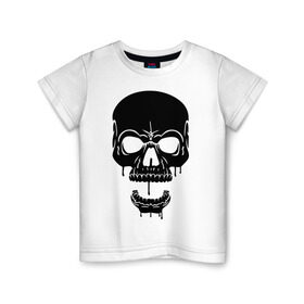 Детская футболка хлопок с принтом злобный череп в Тюмени, 100% хлопок | круглый вырез горловины, полуприлегающий силуэт, длина до линии бедер | скелет