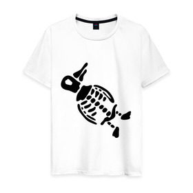 Мужская футболка хлопок с принтом Скелет пингвина в Тюмени, 100% хлопок | прямой крой, круглый вырез горловины, длина до линии бедер, слегка спущенное плечо. | пингвин | скелет