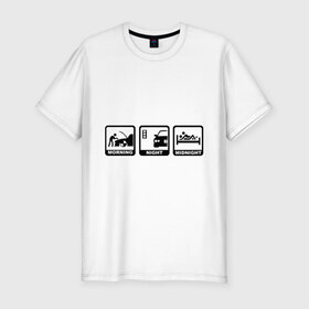 Мужская футболка премиум с принтом БМВ - распорядок дня в Тюмени, 92% хлопок, 8% лайкра | приталенный силуэт, круглый вырез ворота, длина до линии бедра, короткий рукав | bmw | автомобиль | бмв | занятие | машина | распорядок дня
