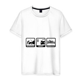 Мужская футболка хлопок с принтом БМВ - распорядок дня в Тюмени, 100% хлопок | прямой крой, круглый вырез горловины, длина до линии бедер, слегка спущенное плечо. | bmw | автомобиль | бмв | занятие | машина | распорядок дня