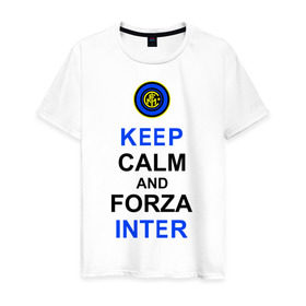 Мужская футболка хлопок с принтом keep calm and forza Inter в Тюмени, 100% хлопок | прямой крой, круглый вырез горловины, длина до линии бедер, слегка спущенное плечо. | ceep calm | forza inter | интер | интер вперёд | кип калм | сохраняй спокойствие | футбол