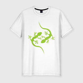Мужская футболка премиум с принтом Ящерицы в Тюмени, 92% хлопок, 8% лайкра | приталенный силуэт, круглый вырез ворота, длина до линии бедра, короткий рукав | зеленый | ящерки | ящеры