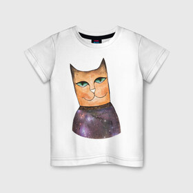 Детская футболка хлопок с принтом кот-космос в Тюмени, 100% хлопок | круглый вырез горловины, полуприлегающий силуэт, длина до линии бедер | cat | cute | space | космос | кот | котейка | котик | мило