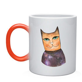 Кружка хамелеон с принтом кот-космос в Тюмени, керамика | меняет цвет при нагревании, емкость 330 мл | cat | cute | space | космос | кот | котейка | котик | мило